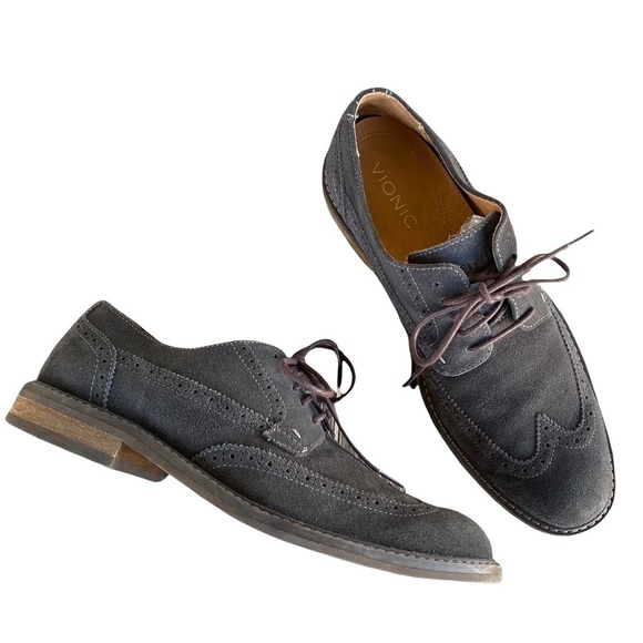 Vionic Bowery Bruno Suede Leather Oxford Shoe Men’s Size 10.5 Charcoal Gray GUC - Picture 1 of 12
